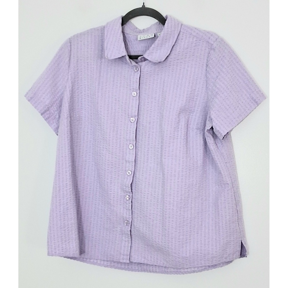 Joan Rivers Shirt Women's Size Large Light Purple Seersucker Button Front Preown